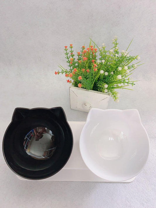 Elevated Cat Bowl Set Non-Slip Tilted Raised Food Water Dish Protects Spine for Cats Small Dogs