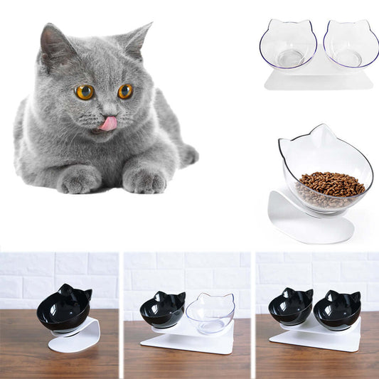 Elevated Cat Bowl Set Non-Slip Tilted Raised Food Water Dish Protects Spine for Cats Small Dogs