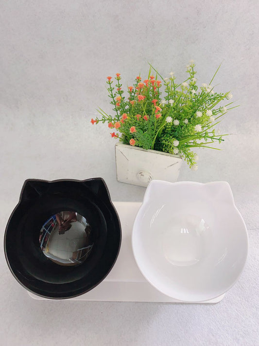 Elevated Cat Bowl Set Non-Slip Tilted Raised Food Water Dish Protects Spine for Cats Small Dogs